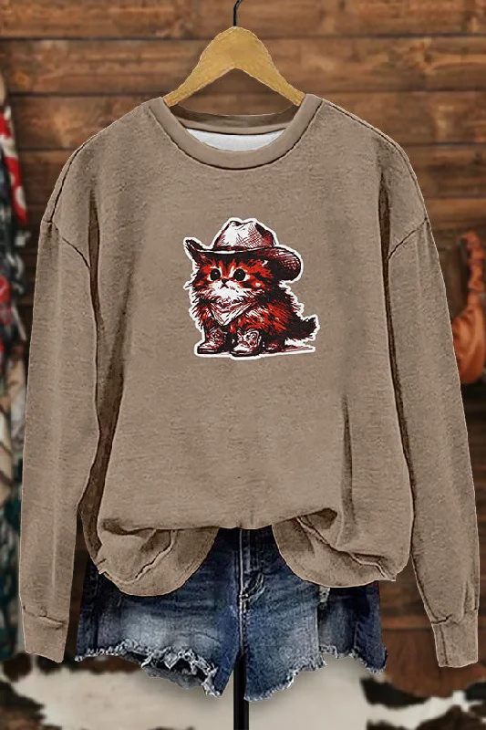 Cowboy Cat Graphic Sweatshirt Hoodie with Tie-Dye Psychedelic Retro