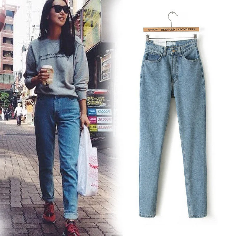Slim Pencil Pants Vintage High Waist Jeans womens pants full length pants loose cowboy pants C1332 Trendy Velvet Pants