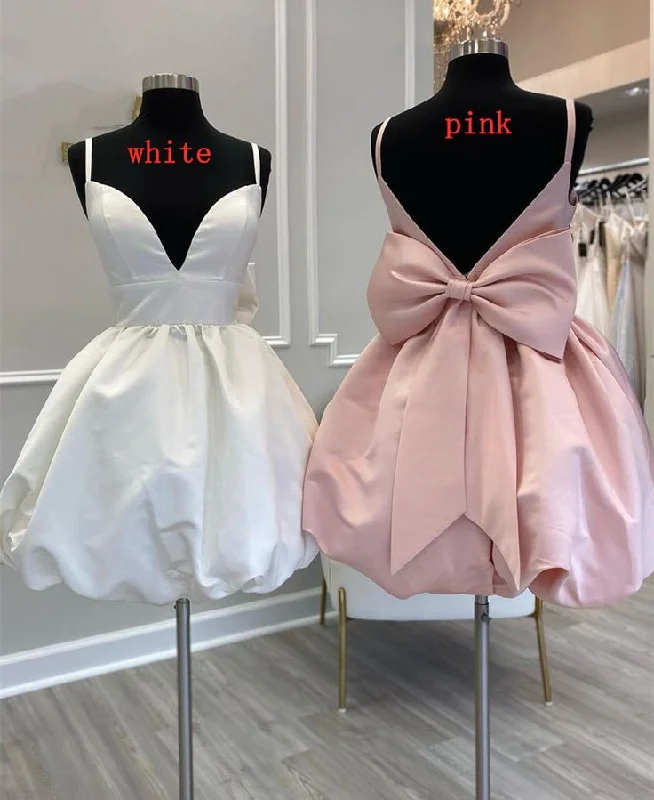 White A-Line Straps Short Party Dress Cute Homecoming Dress, DP2965 Tunics Prom sequined