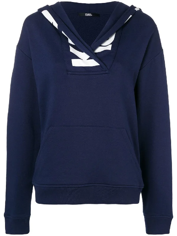 logo trim hoodie Hoodie with Exposed Zipper Edgy Industrial