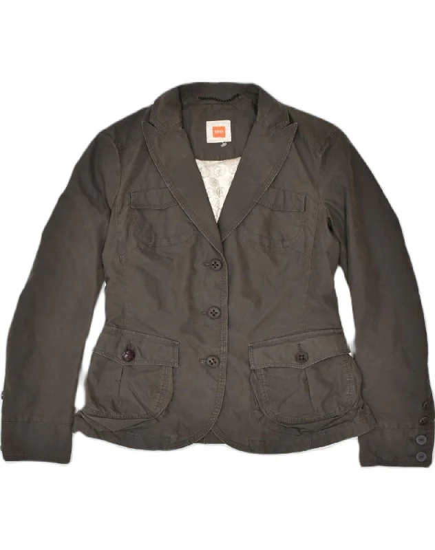 HUGO BOSS Womens 3 Button Blazer Jacket UK 10 Small Brown Cotton Anorak Shell Jacket Lightweight Jacket