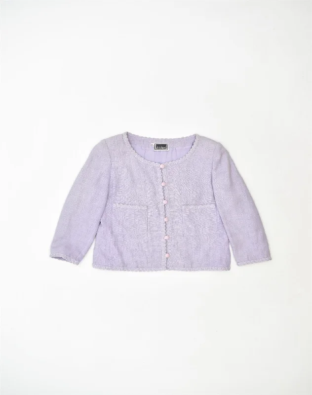 LUISA SPAGNOLI Womens 6 Button Blazer Jacket IT 42 Medium Purple Linen Fleece Jacket Down Jacket Parka