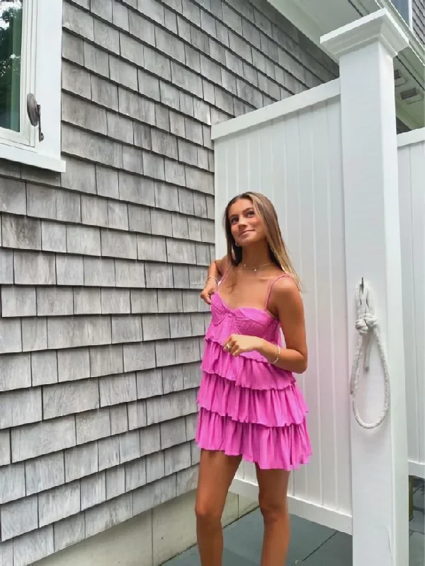 Lovely Pink Straps Tiered A-Line Homecoming Dress Mini Party Dress, DP3243 Tunics Timeless classic
