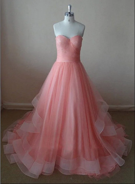 Soft Pink Tulle Sweetheart Prom Gown, Pink Prom Dress, Junior Party Dress Sequined Elegant Party