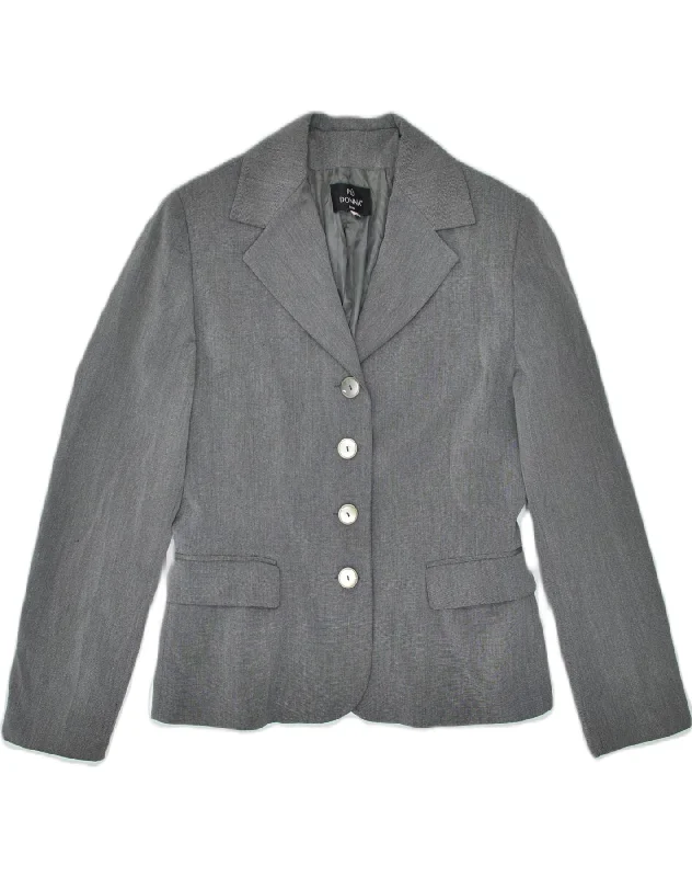 VINTAGE Womens 3 Button Blazer Jacket IT 46 Large Grey Polyester Tiered Jacket Buttoned Jacket Zippered Jacket