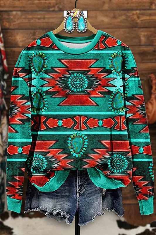 Retro Western Aztec Print Sweatshirt Hoodie with Tie-Dye Psychedelic Retro