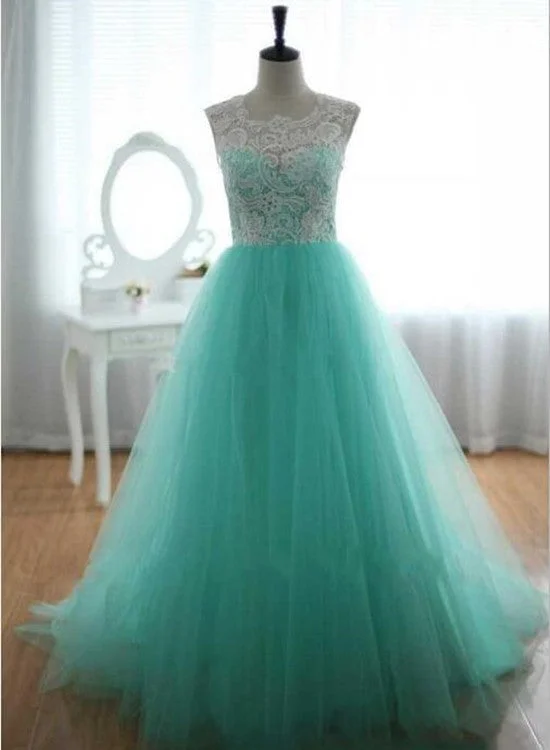 Beautiful Lace and Tulle Round Neckline Turquoise Formal Gown, Sweet 16 Party Dress Tunics Versatile functional
