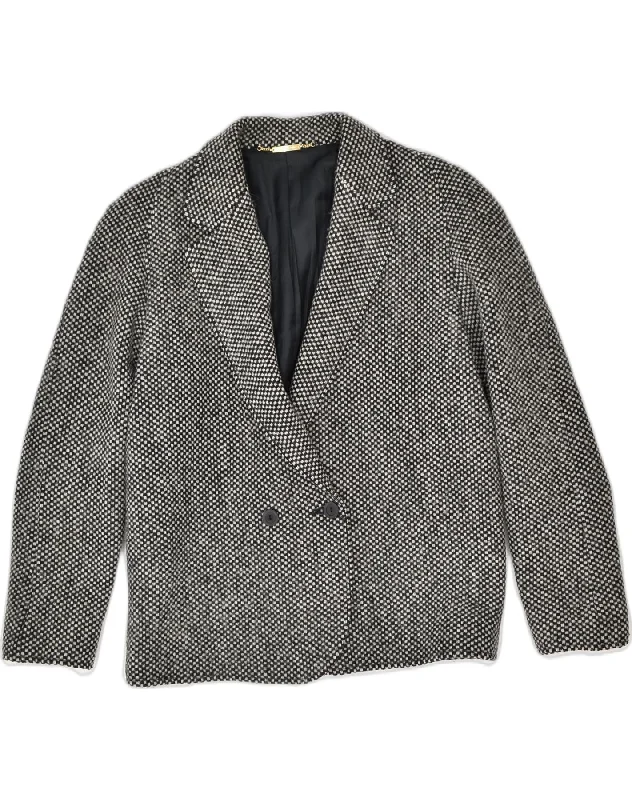 RENATO BALESTRA Womens Double Breasted Blazer Jacket UK 16 Large Black Herringbone Jacket Checkered Jacket Solid Jacket