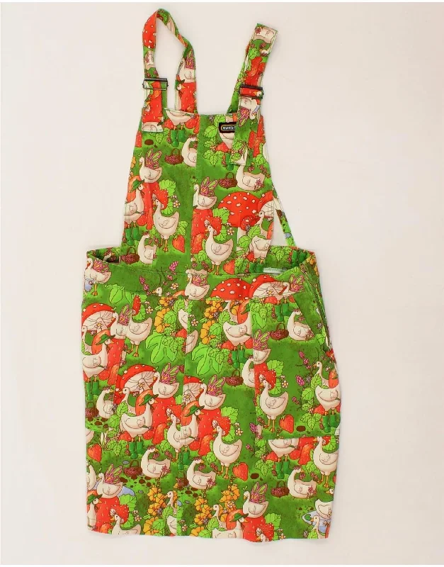 VINTAGE Womens Dungarees Skirt UK 12 Medium W32 Green Animal Print Cotton silk skirt luxurious
