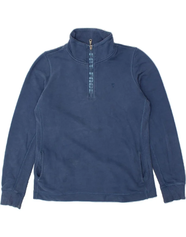 FAT FACE Womens Zip Neck Sweatshirt Jumper UK 14 Medium Navy Blue Cotton Hoodie with Set-In Sleeves Structured Classic