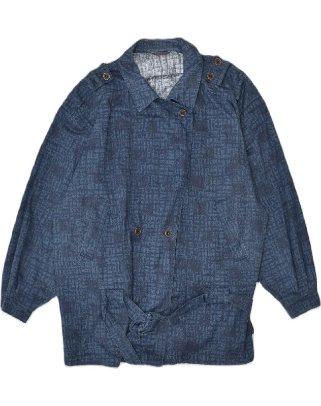 VINTAGE Womens Double Breasted Jacket UK 20 2XL Blue Knit Fabric Woven Fabric Fleece Fabric