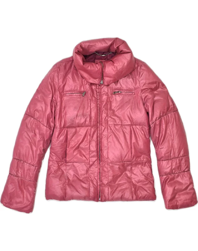 TRUSSARDI Womens Padded Jacket IT 44 Medium Pink Polyester Belted Jacket Elasticated Jacket Padded Jacket