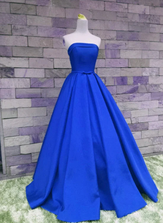 Royal Blue Satin Scoop Prom Gowns, Prom Dress , Long Formal Gowns, Party Dresses Turtleneck Neckline Stylish