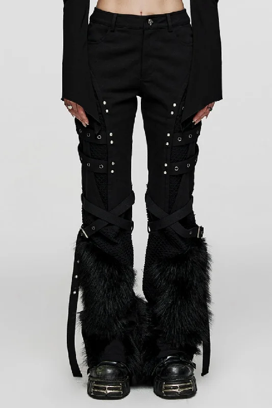 Black Eyelet Stitching Metal Mesh Women's Steampunk Fluffy Pants Stylish Harem Pants