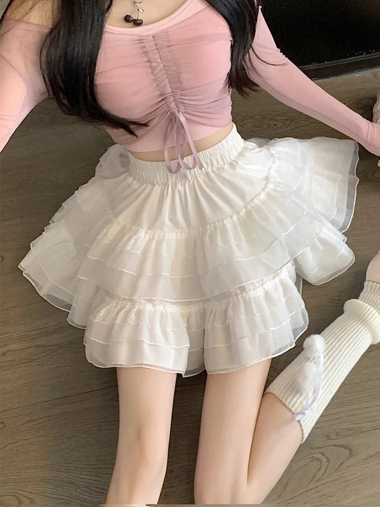 White Lace Mesh Mini Skirt wrap skirt elegant