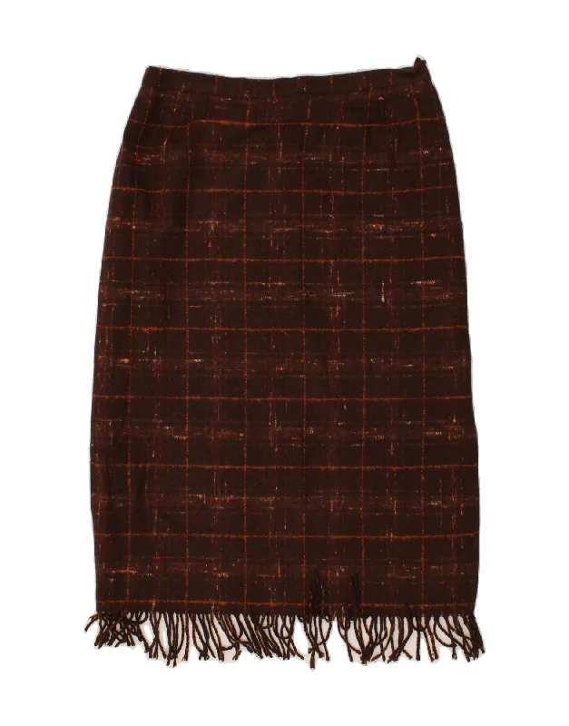VINTAGE Womens Midi Skirt UK 18 XL W36  Brown Check Acrylic summer skirt style