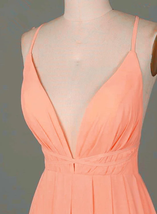 Beautiful Light Orange Chiffon Sexy Long Prom Dress, Backless Long Party Dress, Prom Gowns Tunics Fleece cozy