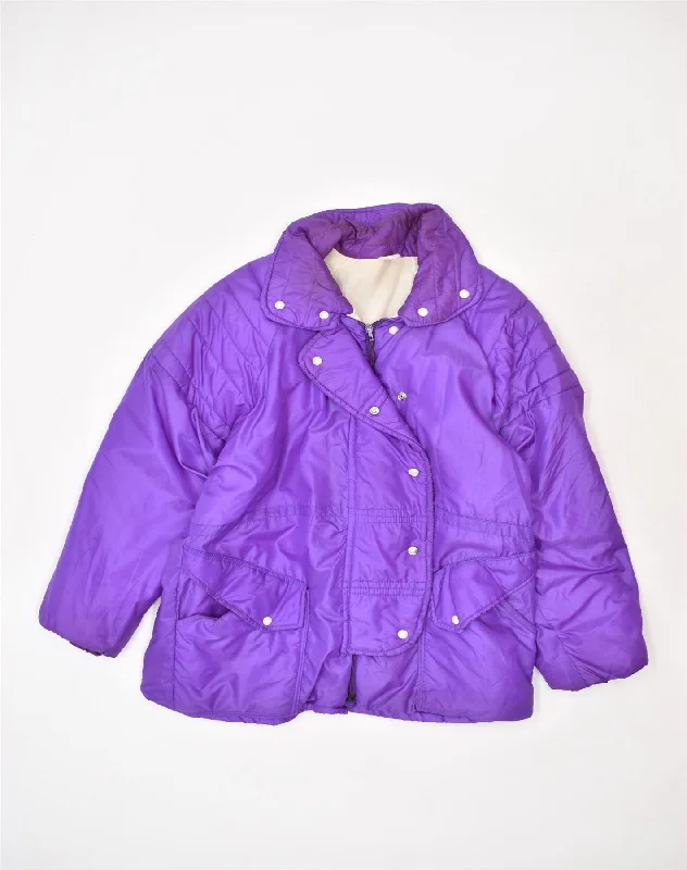 VINTAGE Womens Padded Jacket UK 18 XL Purple Polyamide Satin Fabric Silk Fabric Chiffon Fabric