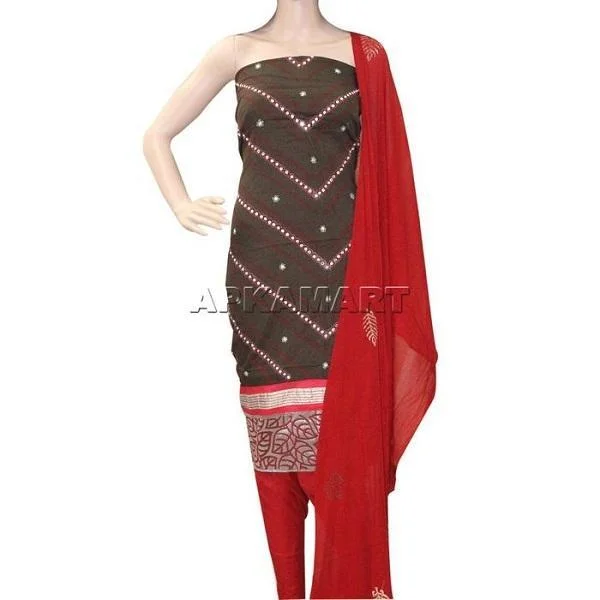Black and Red with Nylon Dupatta Tie and Dye Dress Material empire Waist empire