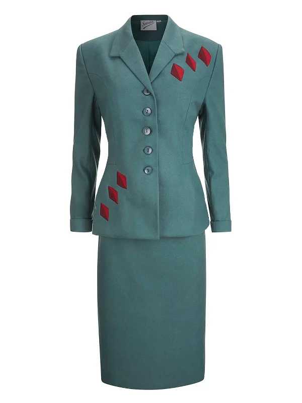 1940s Vintage Majestic Skirt Suit in Pheasant Green linen skirt airy