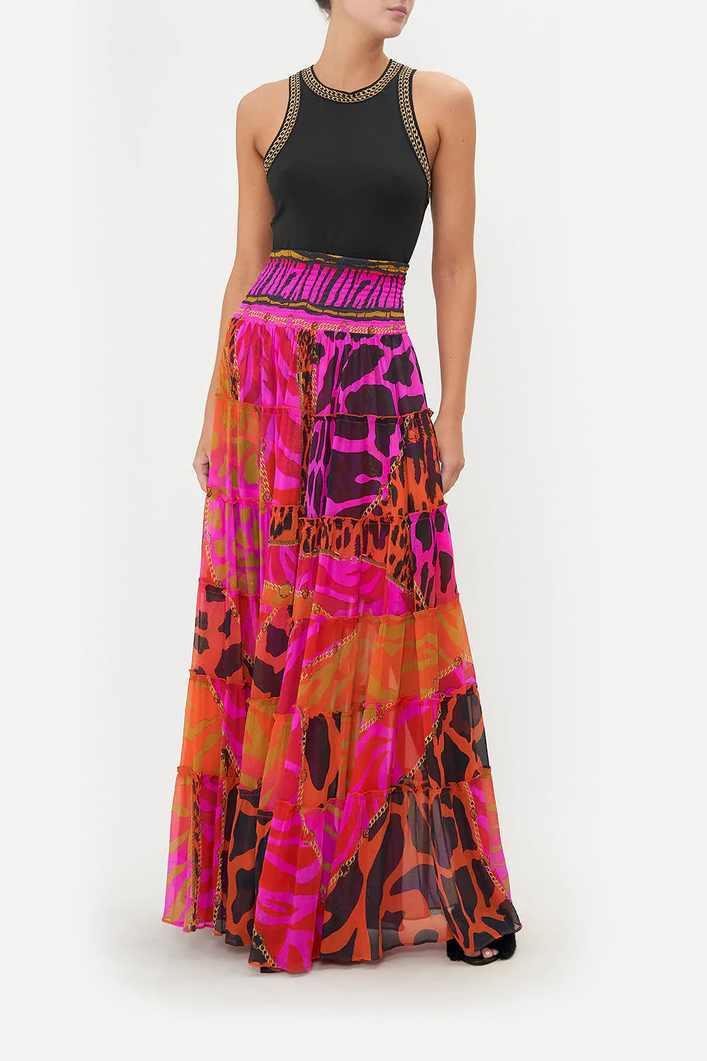 SHEER TIERED MAXI SKIRT ALWAYS CHANGE YOUR SPOTS a-line skirt cut