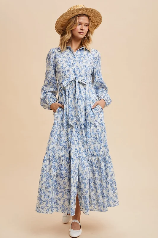 Blue & White 100% Cotton Dress with Sash Tunics Luxurious high-end