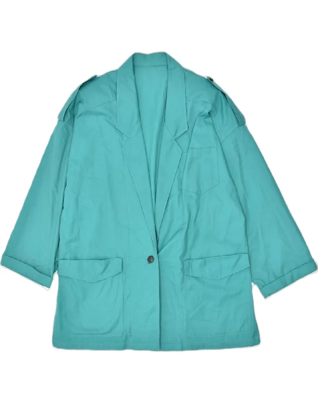VINTAGE Womens Oversized 1 Button Blazer Jacket UK 14 Large Blue Polyester Faux Fur Fabric Real Fur Fabric Shearling Fabric