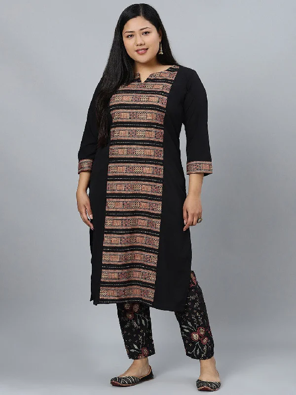 Sztori Geometric Printed Straight Kurta with Pant High-Waist Trousers