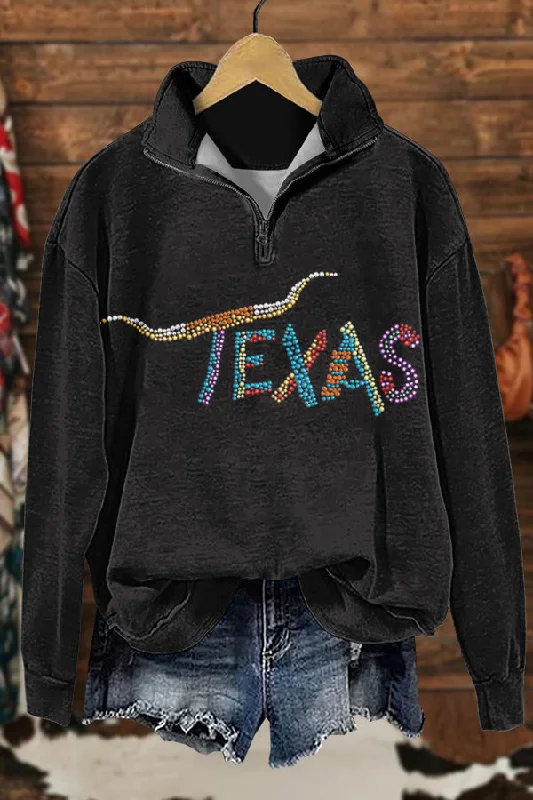 Shiny Gameday Longhorns Print Sweatshirt Hoodie with Drawcord Adjustable Secure