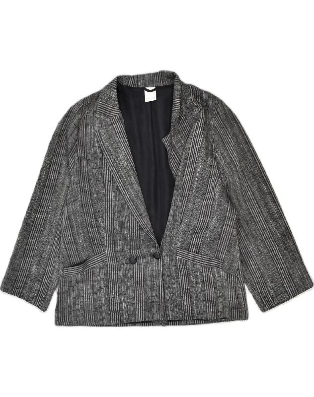 VINTAGE Womens Double Breasted Blazer Jacket EU 44 XL Grey Striped Plaid Jacket Tartan Jacket Houndstooth Jacket