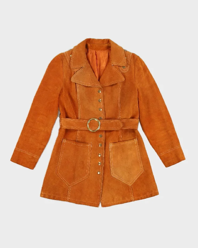 Vintage 70s Sand Coloured Suede Jacket With Belt - S/M Trench Coat Raincoat Waterproof Jacket
