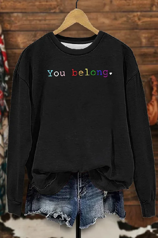 You Belong Print Sweatshirt Hoodie with Button Classic Timeless