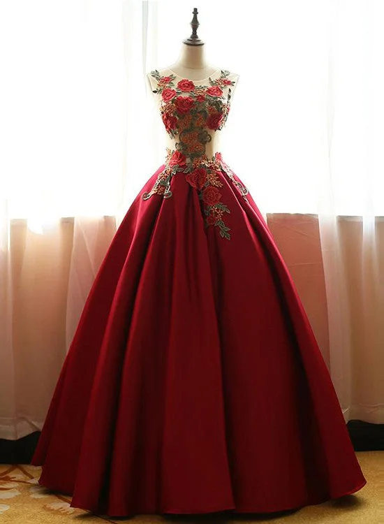 Wine Red Gorgeous Prom Dress , Burgundy Satin Long Party Dress, Evening Gowns Tunics Practical easy-care