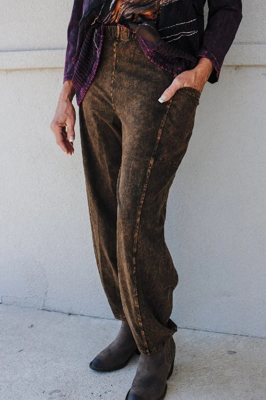 Jess & Jane Mineral Wash Chocolate Pants Classic Chino Pants
