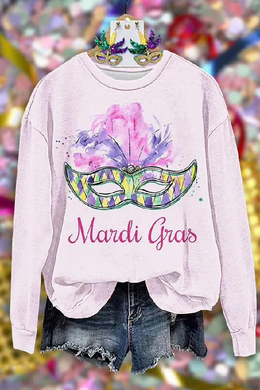 Fresh Mardi Gras Print Sweatshirt Hoodie with Toggle Buttons Decorative Unique