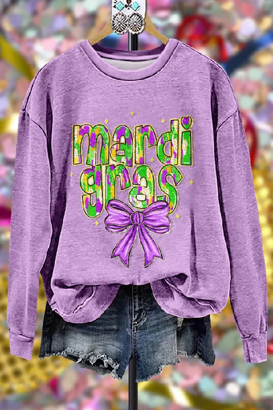 Classic Contrast Mardi Gras Print Sweatshirt Hoodie with Cuffed Sleeves Snug Secure