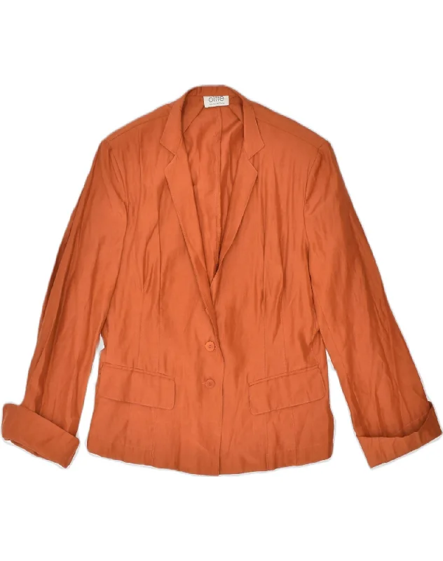OLTRE Womens 3 Button Blazer Jacket UK 18 XL Brown Polyester Tailored Jacket Straight Jacket A-Line Jacket