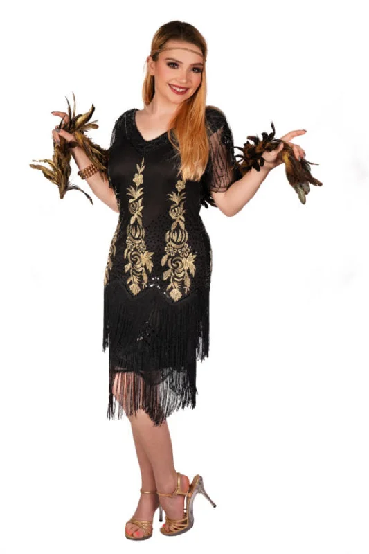 Black and Gold Deco Flapper Dress Tunics Evening elegant