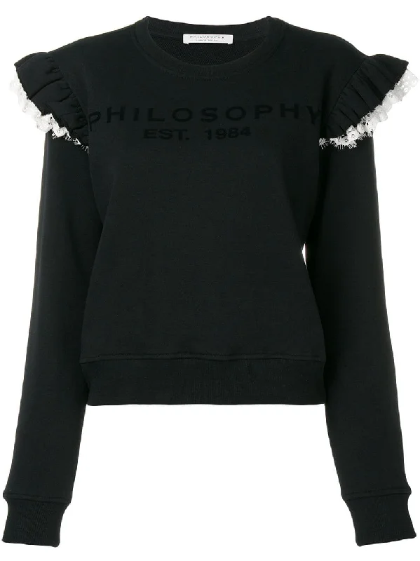 ruffle lace trim sweatshirt Hoodie with Turtle Neck Cozy Winter