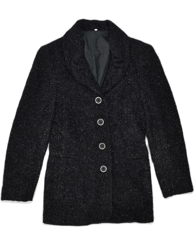 VINTAGE Womens 4 Button Blazer Jacket IT 44 Medium Black Wool Fitted Jacket Loose Jacket Oversized Jacket