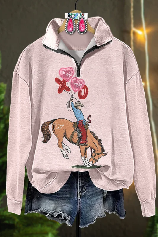 Western Valentine's Day Xoxo Zipper Sweatshirt Hoodie with Monochrome Minimalist Simple