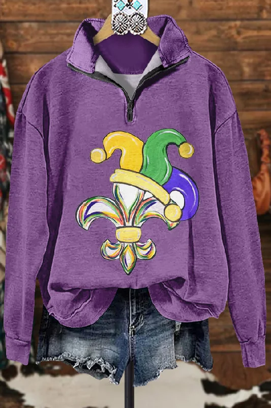 Classic Contrast Mardi Gras Sweatshirt Hoodie with Print Artistic Unique