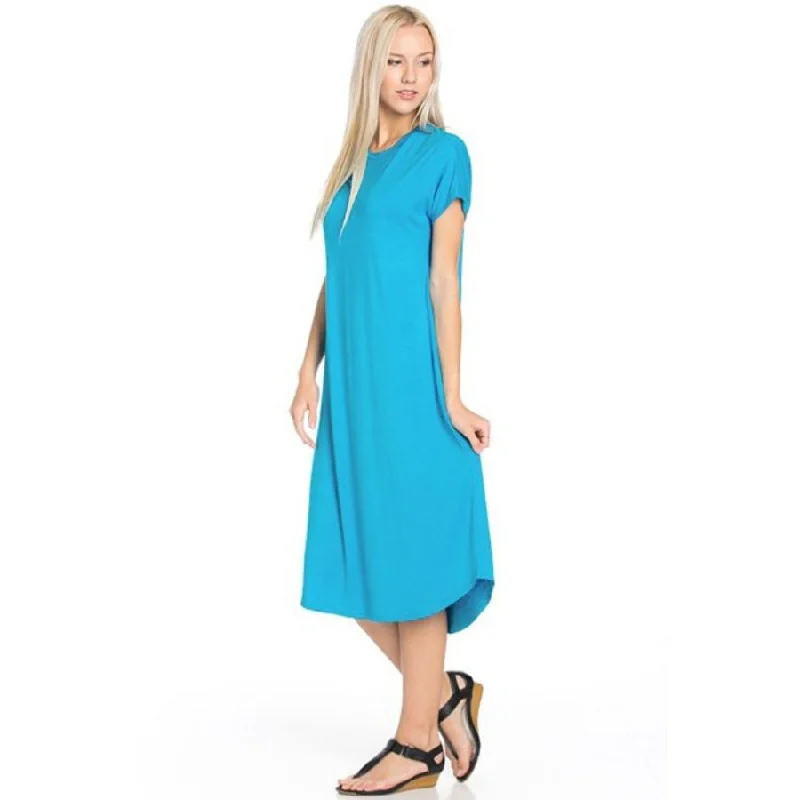 Midi Comfy Dress in Turquoise Off-the-shoulder Chic Trendy