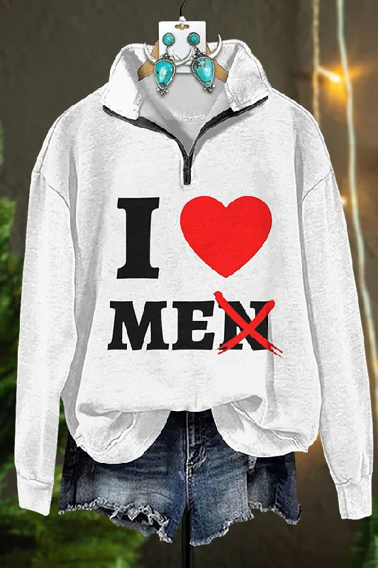 I Love Myself Zipper Sweatshirt Hoodie with High-Low Hem Asymmetrical Trendy