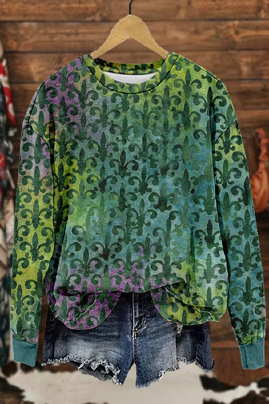Unique Mardi Gras Print Sweatshirt Hoodie with Back Slit Movement Comfort