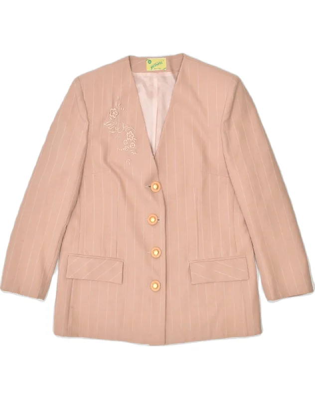 VINTAGE Womens 4 Button Blazer Jacket IT 48 XL Pink Pinstripe Polyester One-Shoulder Jacket Off-the-Shoulder Jacket Asymmetrical Jacket