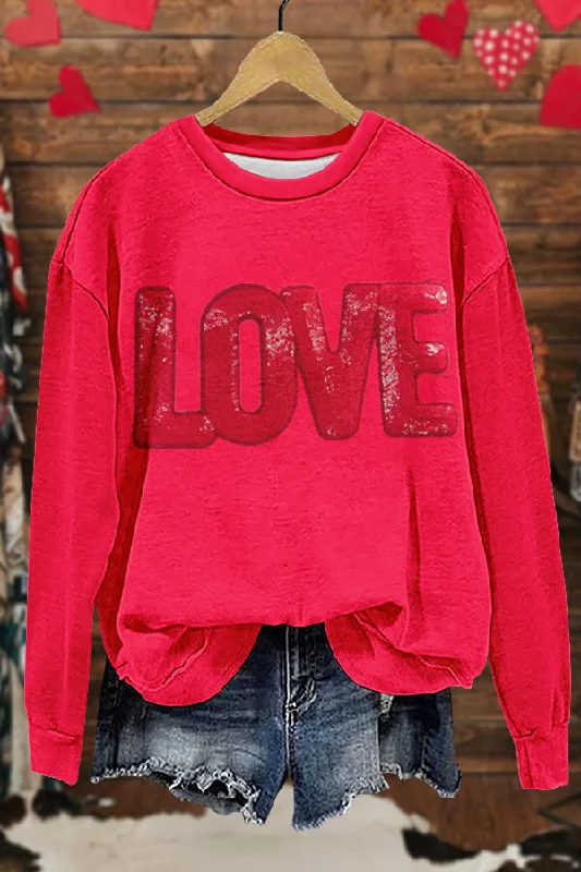 Shiny Valentine's Day Print Sweatshirt Hoodie with Strings Custom Fit Adjustable