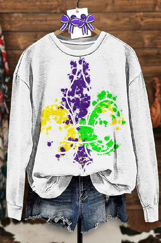 Vintage Mardi Gras Print Sweatshirt Hoodie with Drawstring Waist Adjustable Fitted