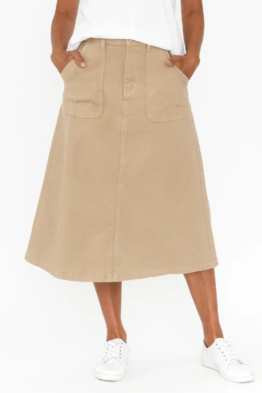 Winslow Beige Denim Midi Skirt silk skirt lustrous