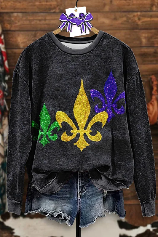 Vintage Mardi Gras Print Sweatshirt Hoodie with Rhinestones Sparkly Elegant